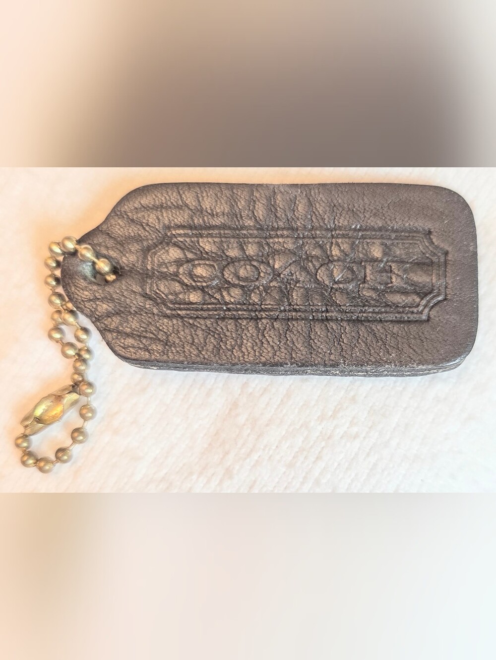 COACH Vintage 2¼" x 1" Hang Tag Black Leather double sided embosed key chain